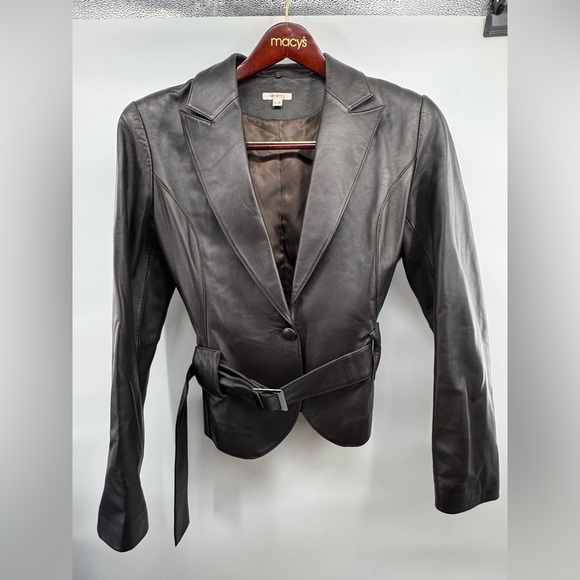 Maison 123 Paris Genuine Leather Brown Blazer Jacket Large - Picture 1 of 9